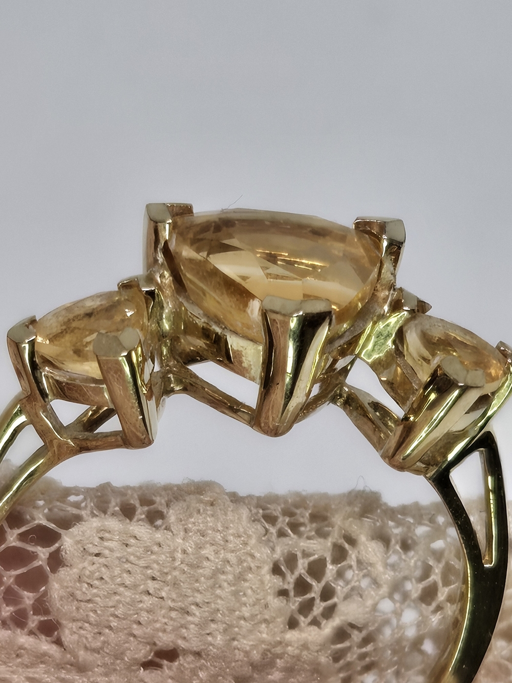 10K Solud Yellow Gold Citrine Three-Stone Coctail Ring - Elegant Women's Jewelry
